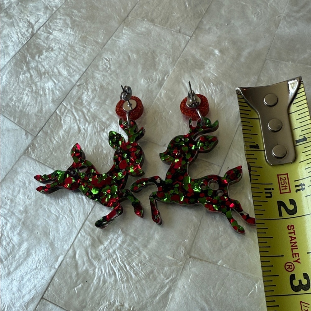 Christmas Rudolph Reindeer Sparkly Earrings Holiday View 5
